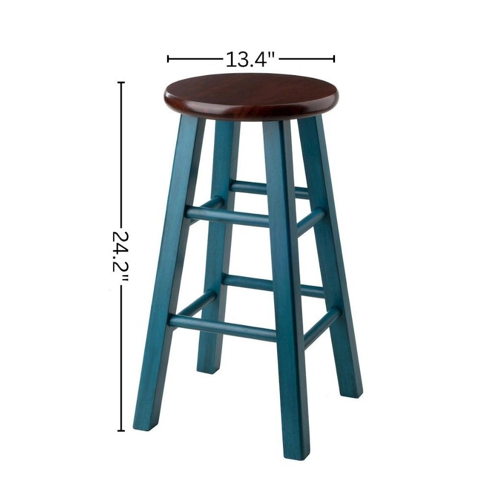 24" Rustic Teal Counter Stool, Round Solid Wood Seat, Fully Assembled. Picture 7