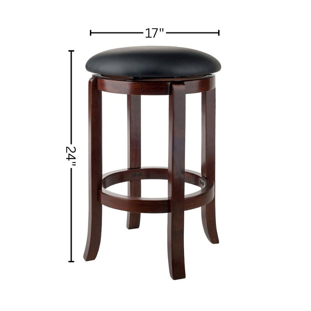 Swivel Counter Stool, Black Seat, Solid Wood Walnut Finish, 24 Inch Height. Picture 8