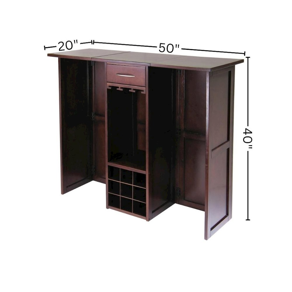 Wine Bar Cabinet, Walnut Finish, Nine Bottle Storage, Glasses Rack, Solid Wood. Picture 7
