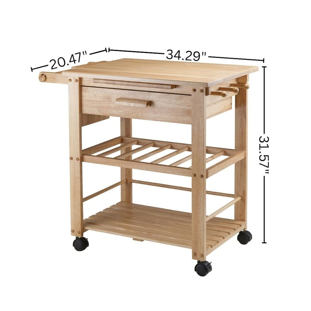 Solid Wood Mobile Utility Cart, Kitchen Storage Wine Rack, Brown. Picture 5