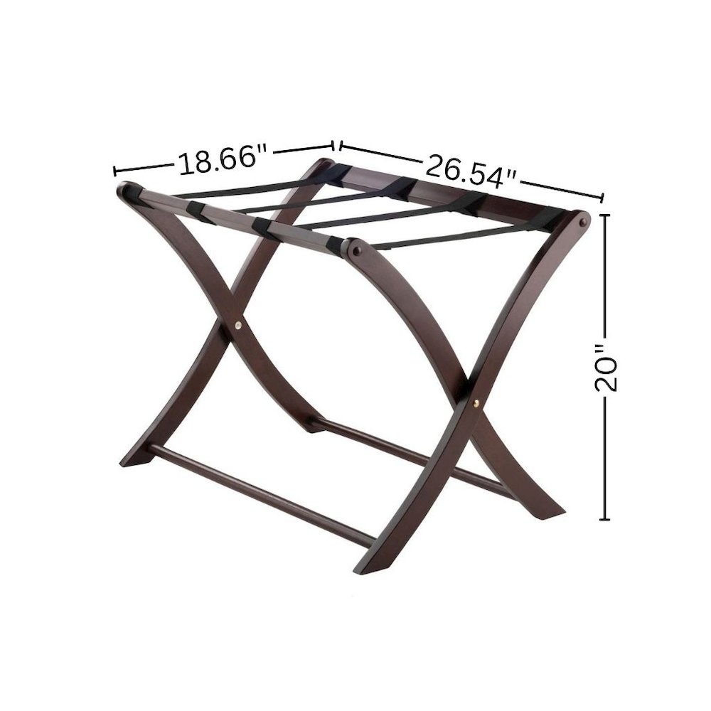 Foldable Luggage Rack, Solid Wood/Nylon Straps, Cappuccino. Picture 8