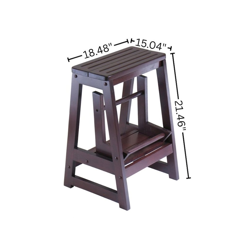 Solid Wood Two-Step Stool, Foldable Lower Step, Sturdy, Brown. Picture 5