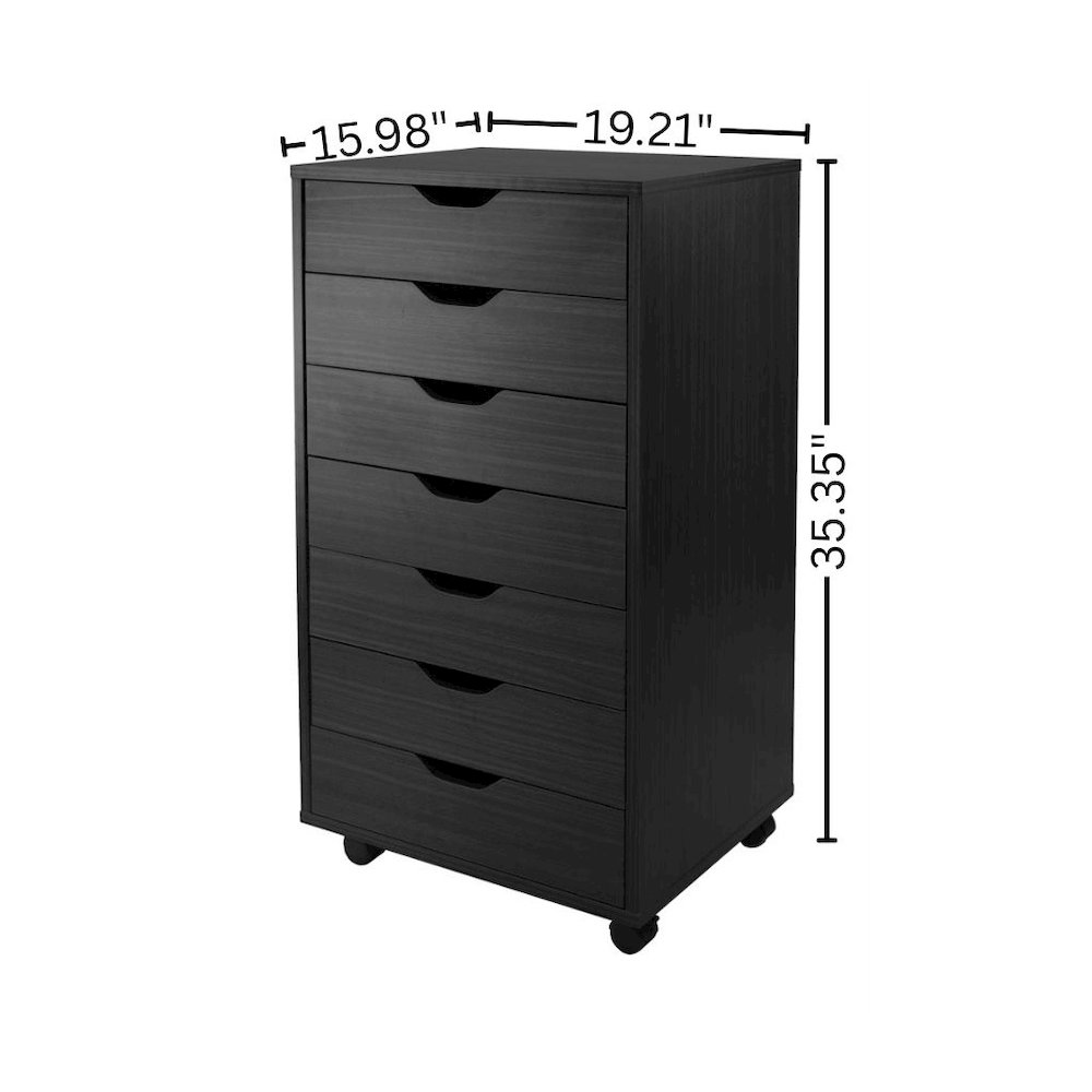 Composite Wood Rolling Storage Cabinet with Easy-Glide Drawers on Casters, Black. Picture 6