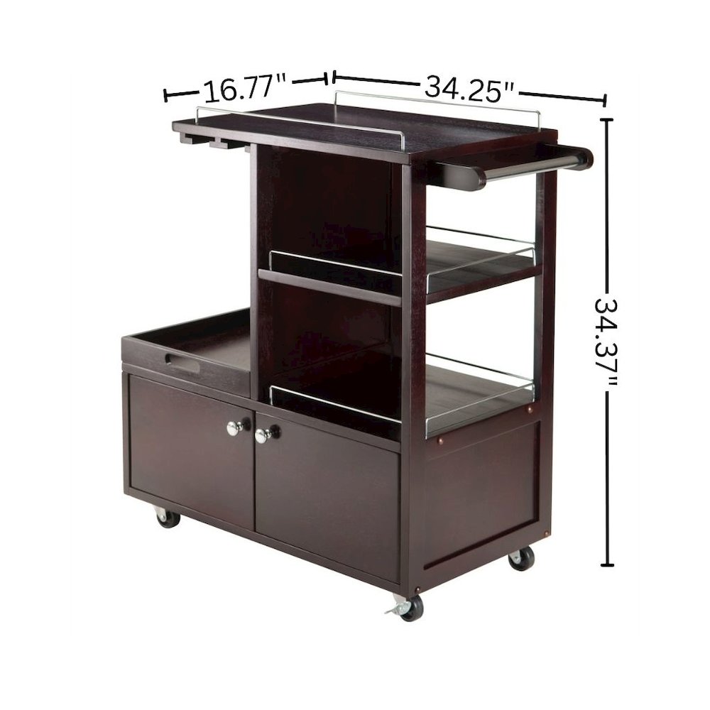 Wood Media Cart with Removable Tray, Adjustable Shelf, Cabinet Storage, Brown. Picture 5