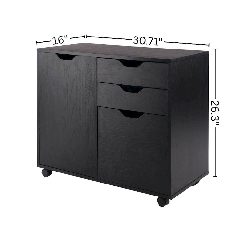 2 Section Mobile Cabinet, Black, 3 Drawers, File Storage, Casters. Picture 8