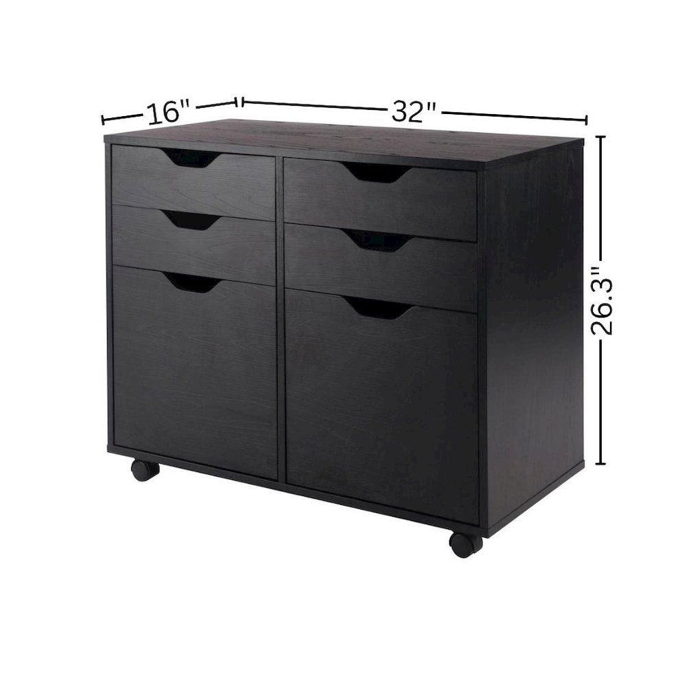 2 Section Mobile Cabinet, Black, 4 Drawers, Two Compartments, Casters. Picture 8
