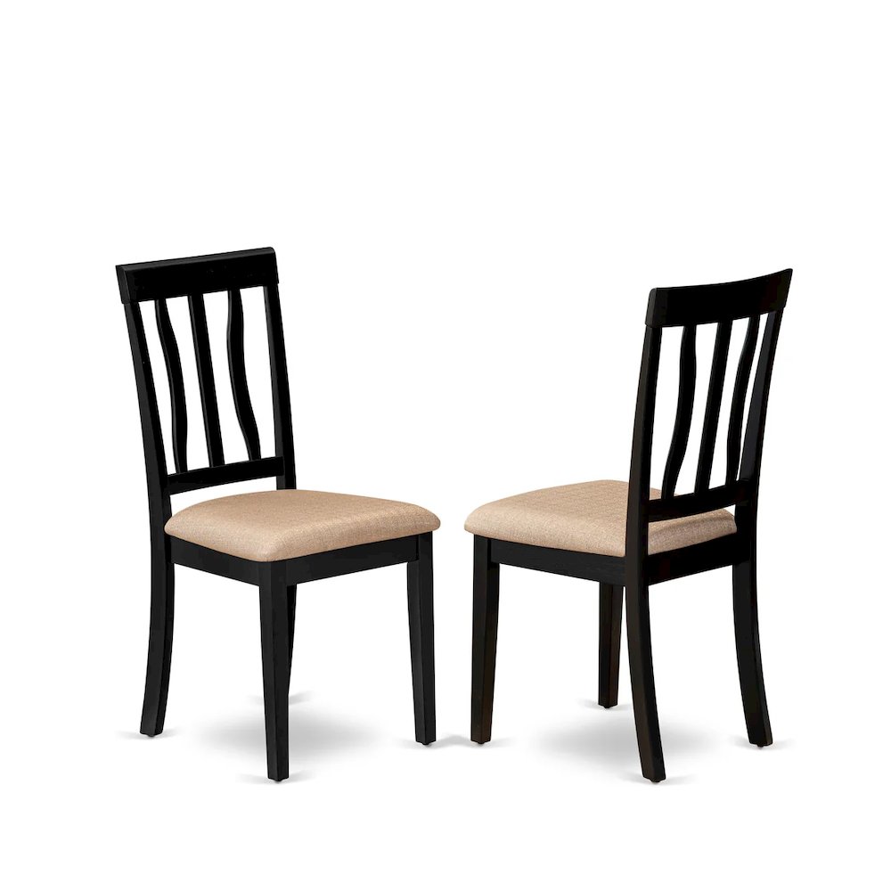 Antique Dining Chairs - Linen Fabric Upholstered Wood Chairs, Set of 2. Picture 1