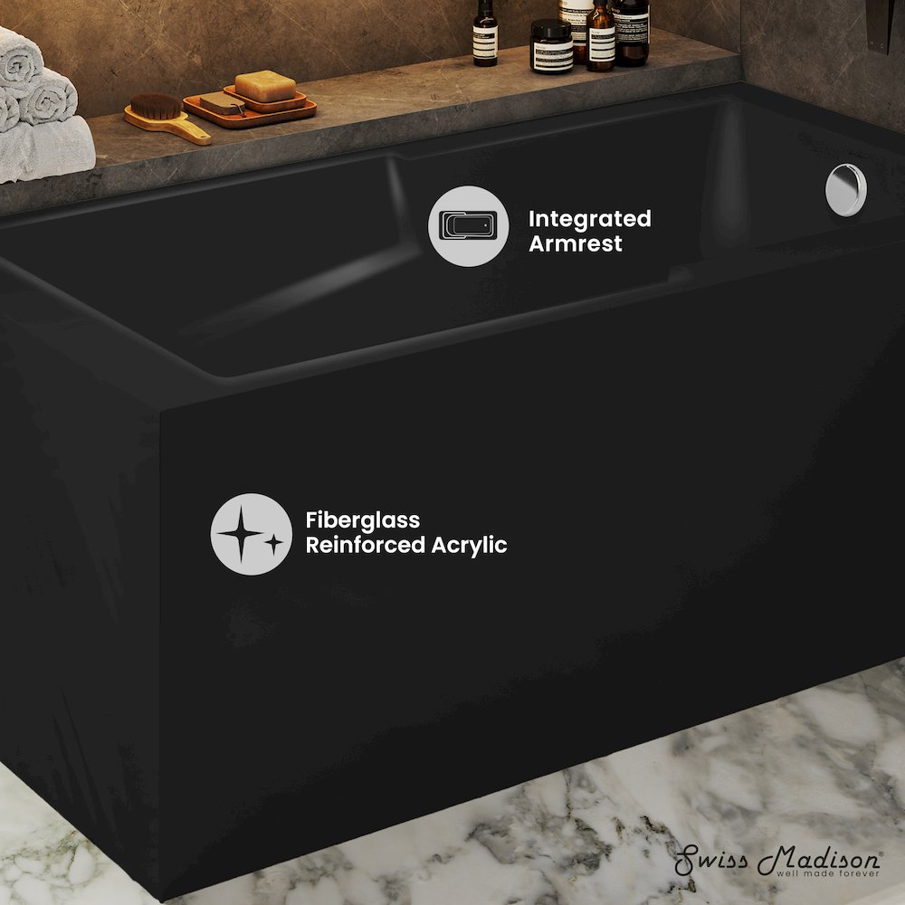 Voltaire 60 x 32 Right Drain Soaking Alcove Corner Apron Bathtub in Matte Black. Picture 2