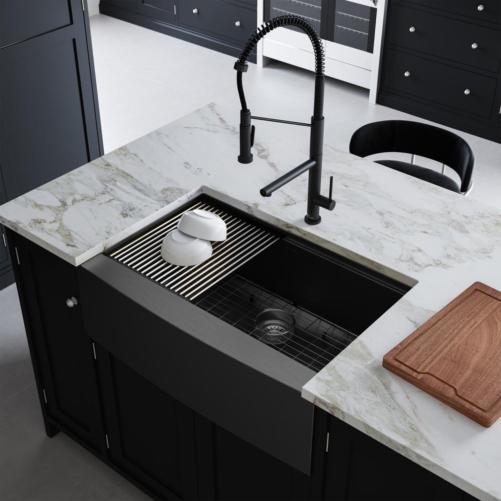 Stainless Steel, Single Basin, Farmhouse Kitchen Workstation Sink with Apron. Picture 22