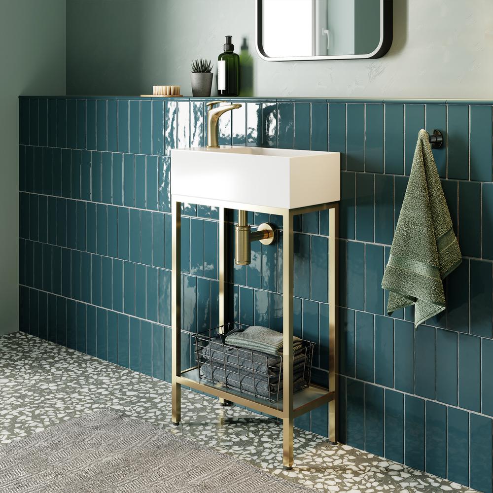 Pierre 19.5 Single, Freestanding, Open Shelf, Gold Metal Frame Bathroom Vanity. Picture 22