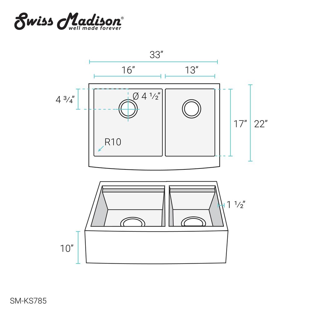 Rivage 33 x 22 Dual Basin Apron Kitchen Workstation Sink. Picture 21