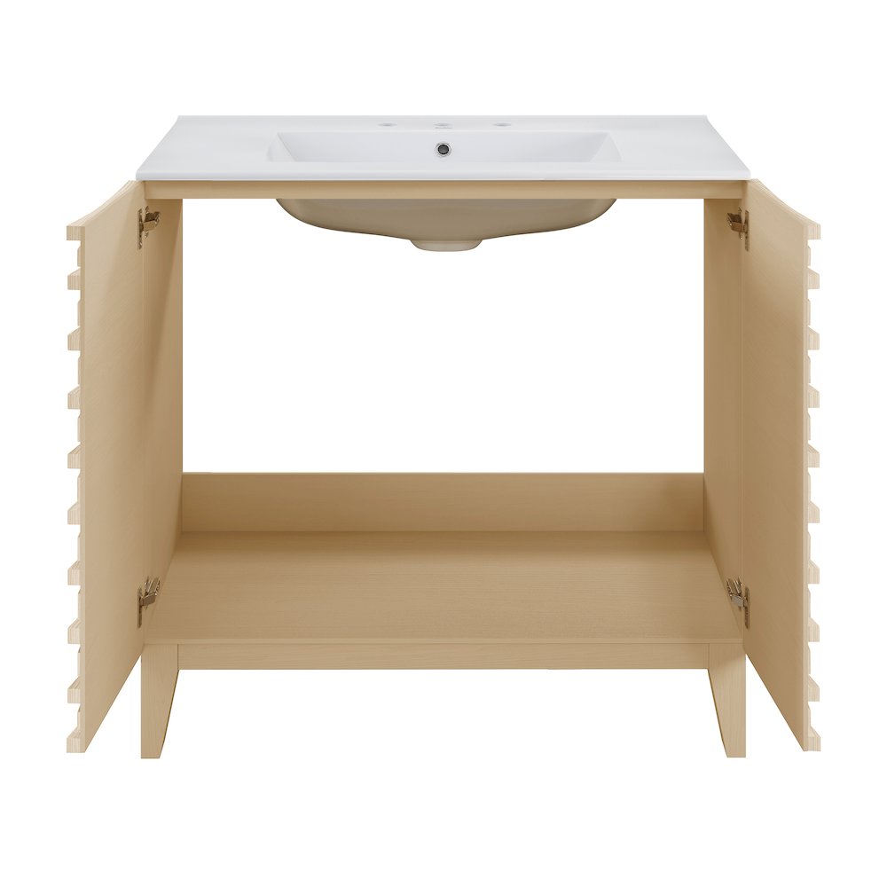 30" Freestanding Bathroom Vanity in Natural Oak with 3-Hole Widespread Sink Top. Picture 4