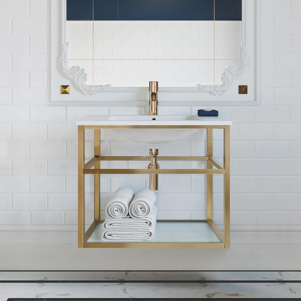 Pierre 30 Single, Open Shelf, Gold Metal Frame Bathroom Vanity. Picture 20