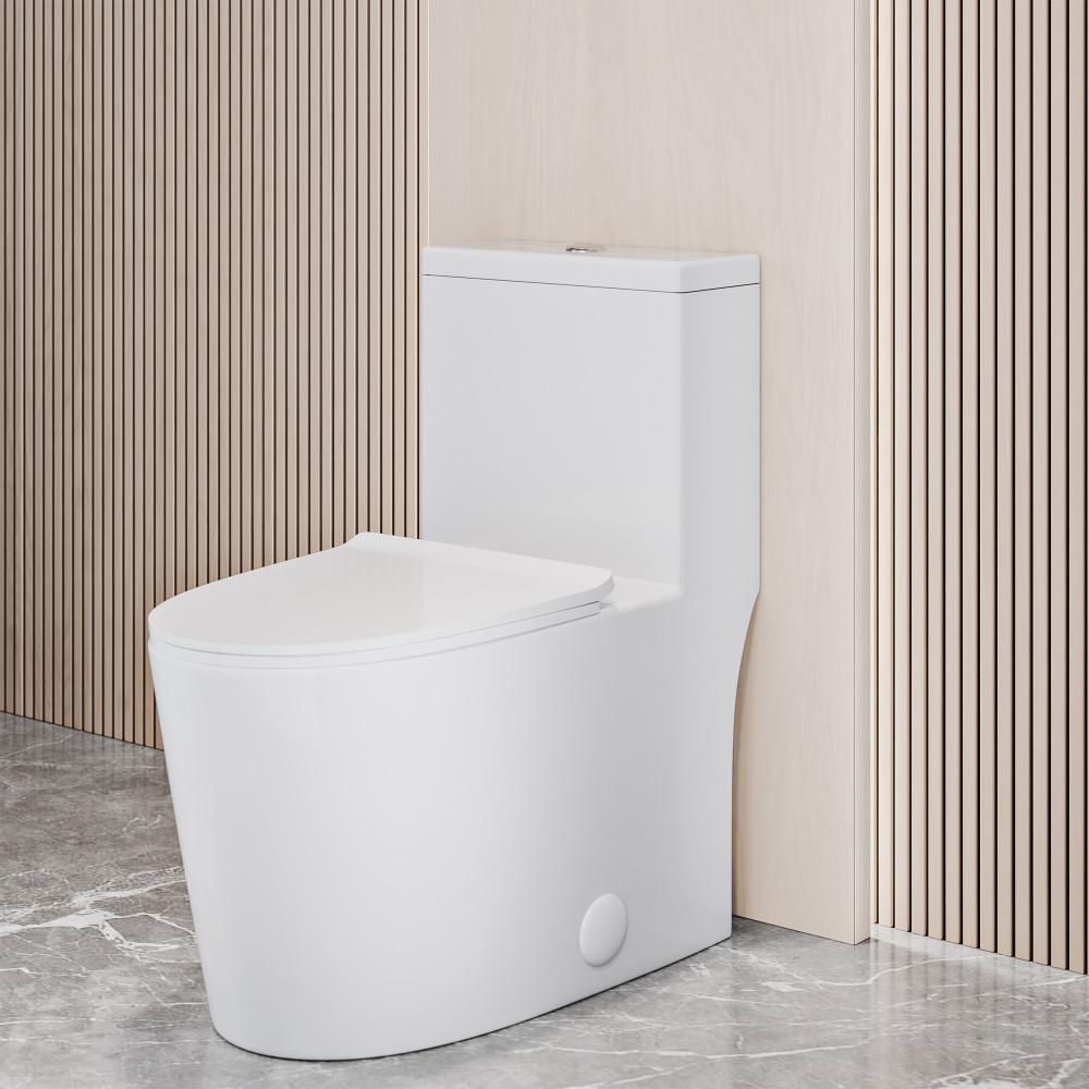 One-Piece Elongated Toilet with 0.8 GPF Water Saving Patented Technology. Picture 2