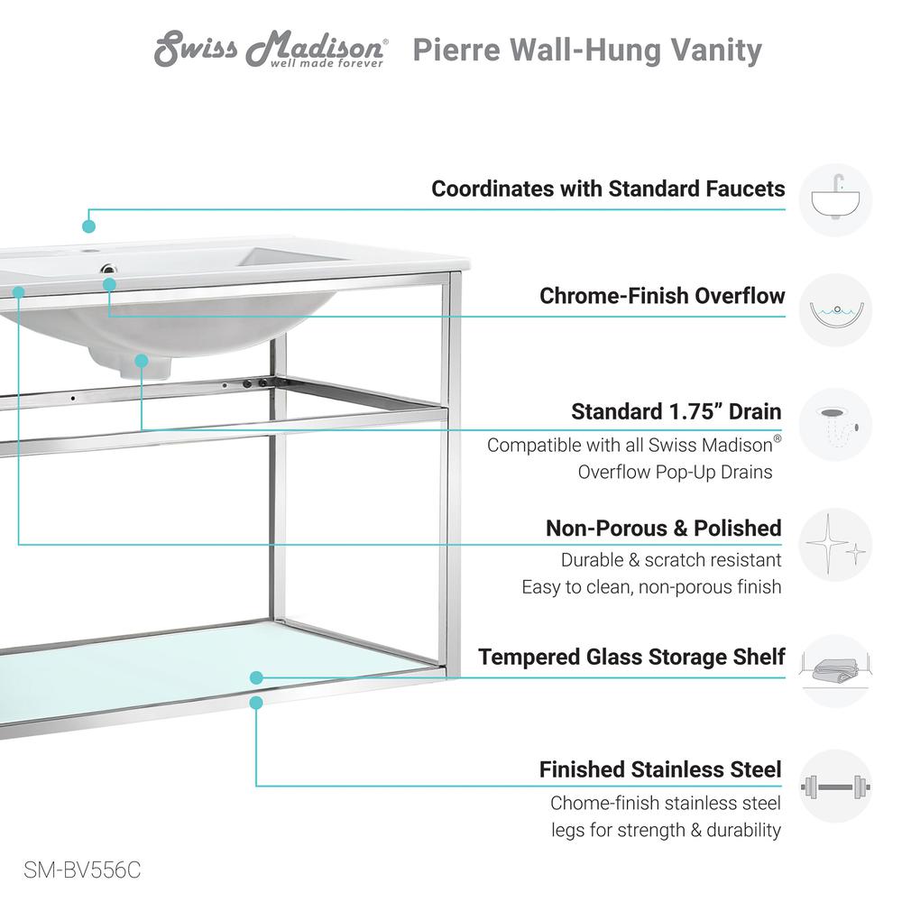 Pierre 30 Single, Open Shelf, Chrome Metal Frame Bathroom Vanity. Picture 8