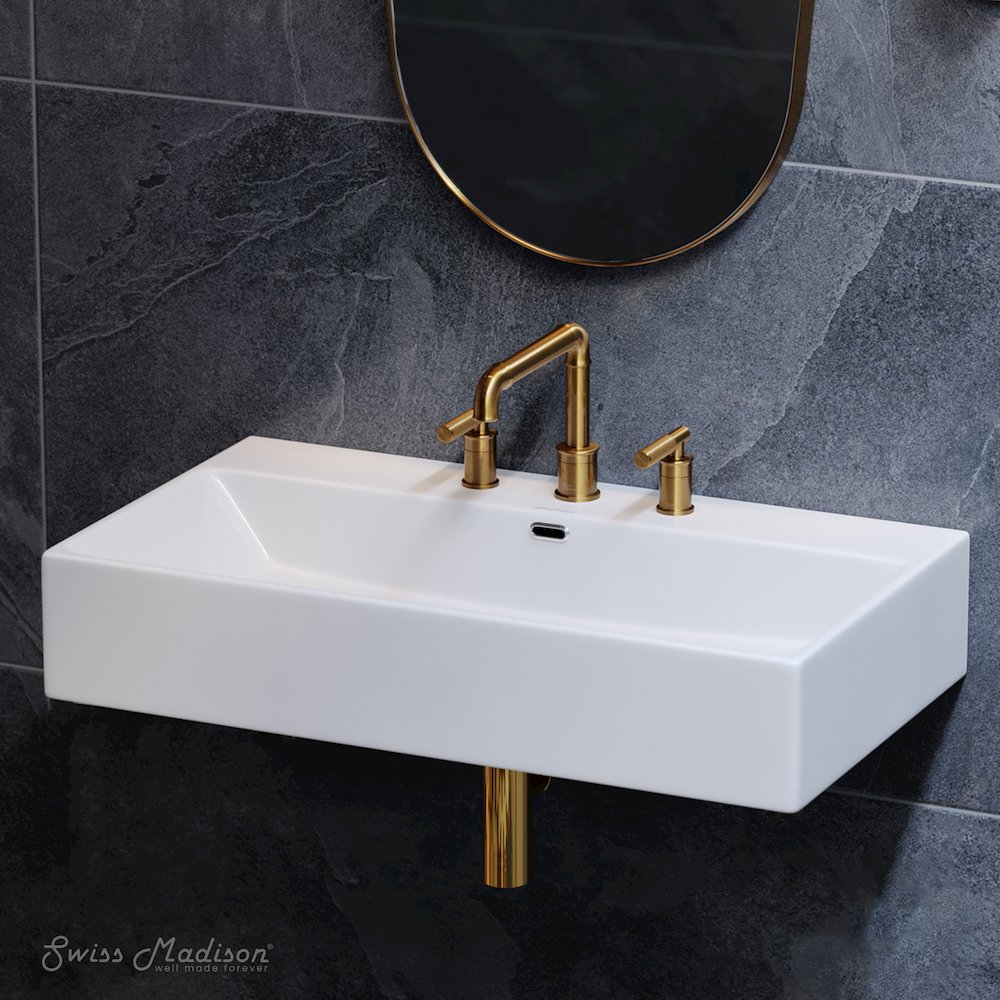 Claire 30" Rectangle Wall-Mount Bathroom Sink with 8" Widespread Holes. Picture 5