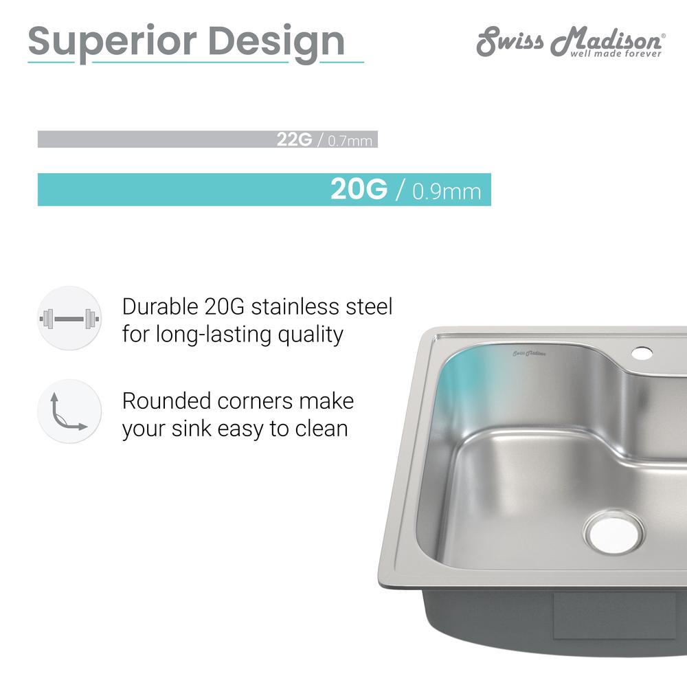 Ouvert 25 x 22 Stainless Steel Single Basin Top-Mount Kitchen Sink. Picture 6
