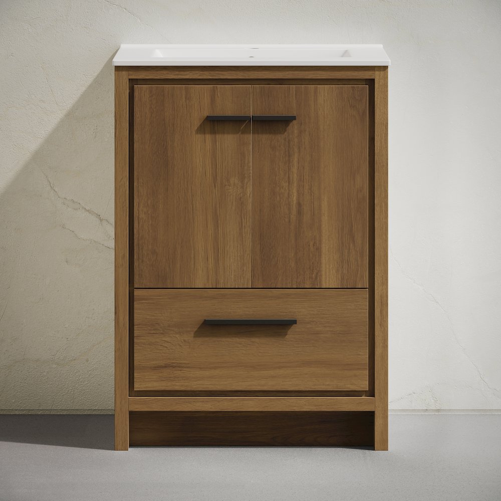 Virage 24" Freestanding Bathroom Vanity in Brown Oak with Sink Top. Picture 5