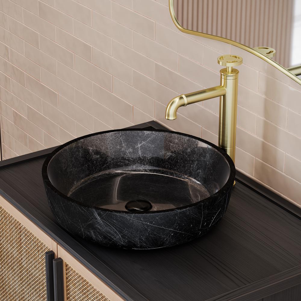 Avallon 16.5 " Round Glass Vessel Sink, Black. Picture 17