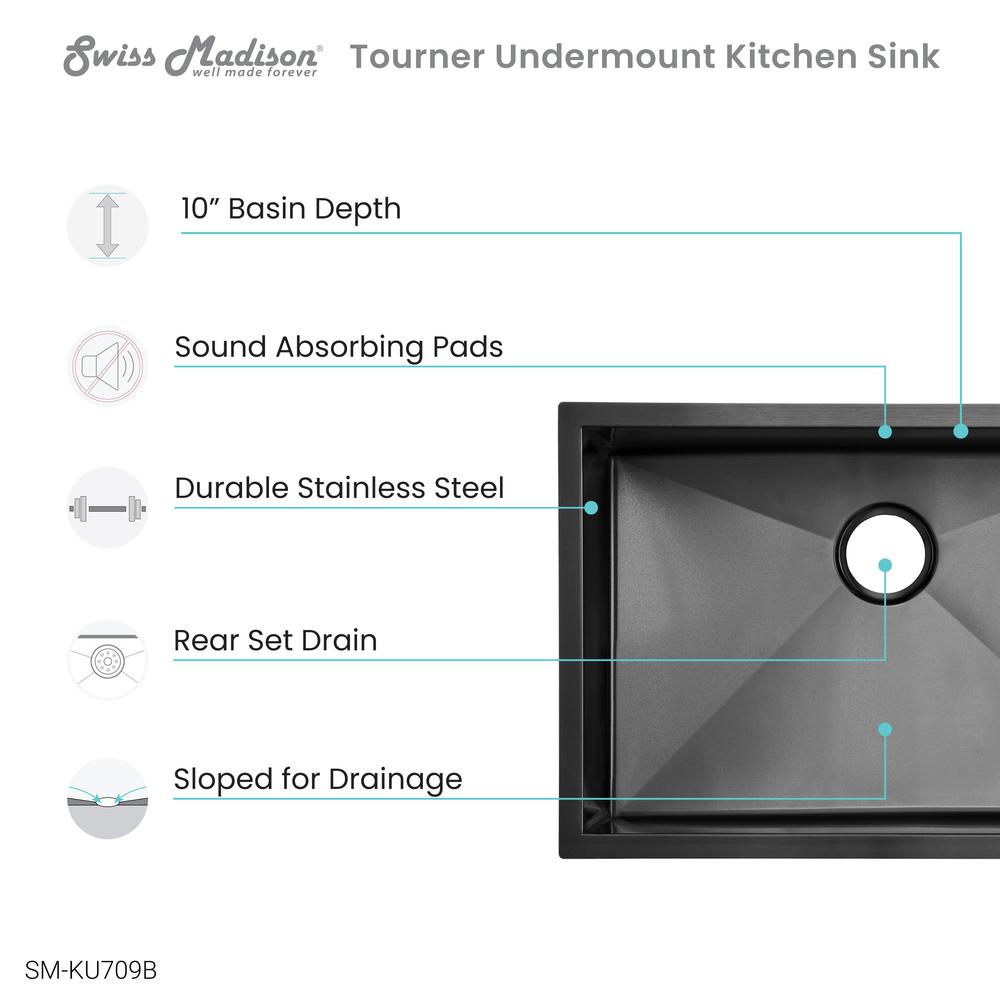 Stainless Steel, Single Basin, Undermount Kitchen Sink in Black. Picture 5