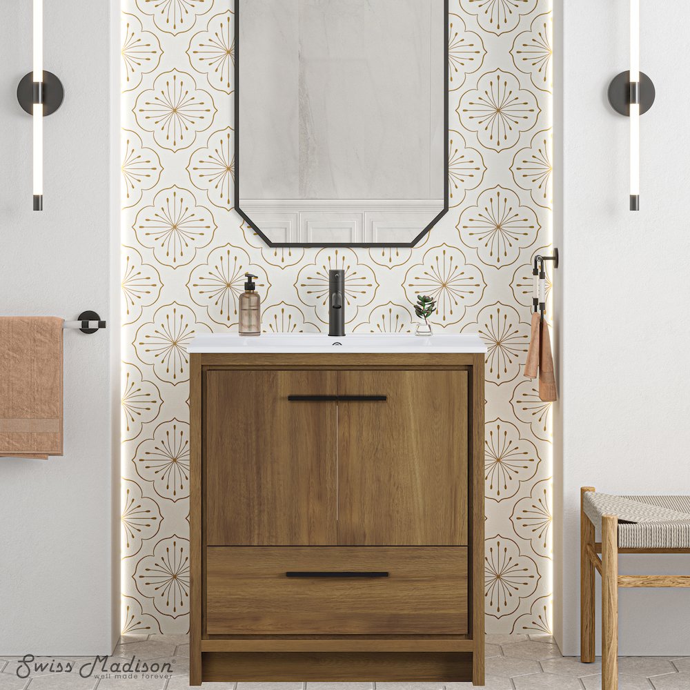 Virage 30" Freestanding Bathroom Vanity in Brown Oak with Sink Top. Picture 2