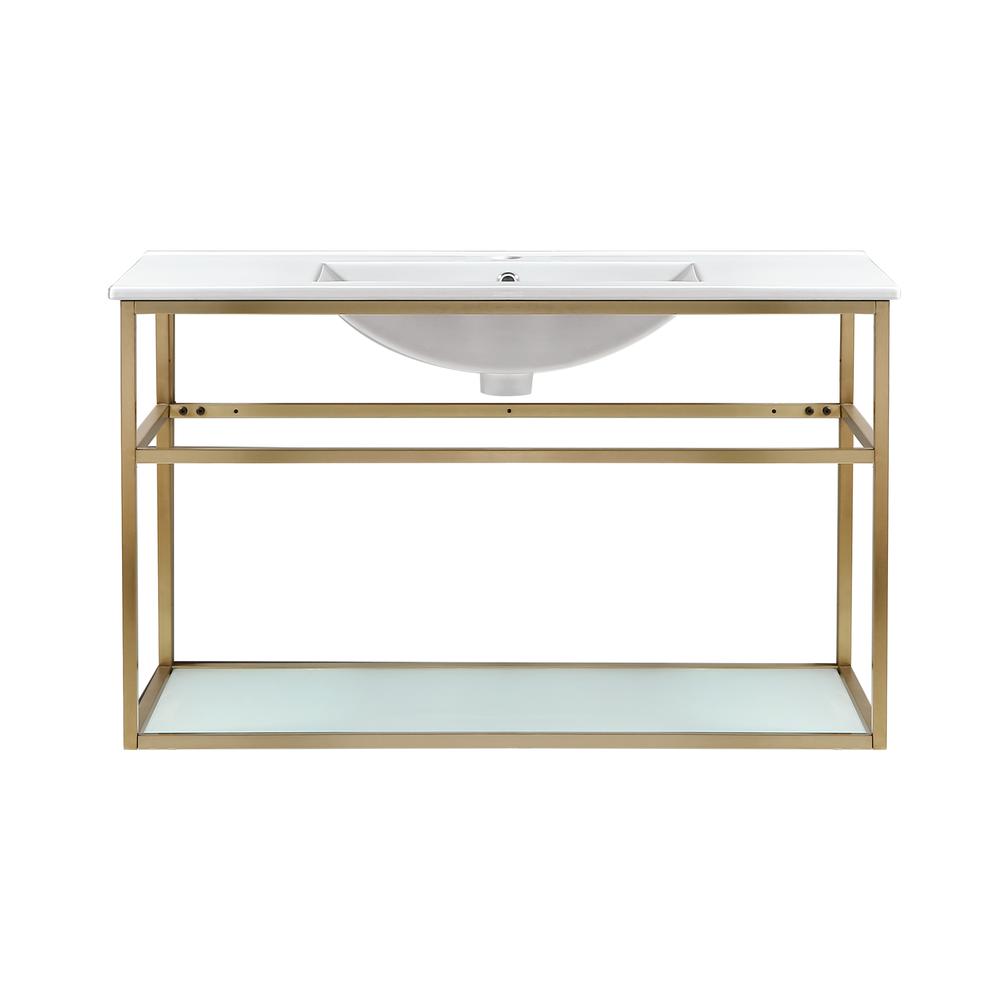 Pierre 36 Single, Open Shelf, Gold Metal Frame Bathroom Vanity. Picture 1