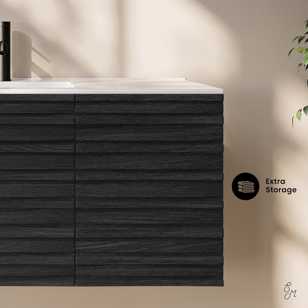 Cascade 48" Wall-Mounted Bathroom Vanity in Black Oak with Sink Top. Picture 9