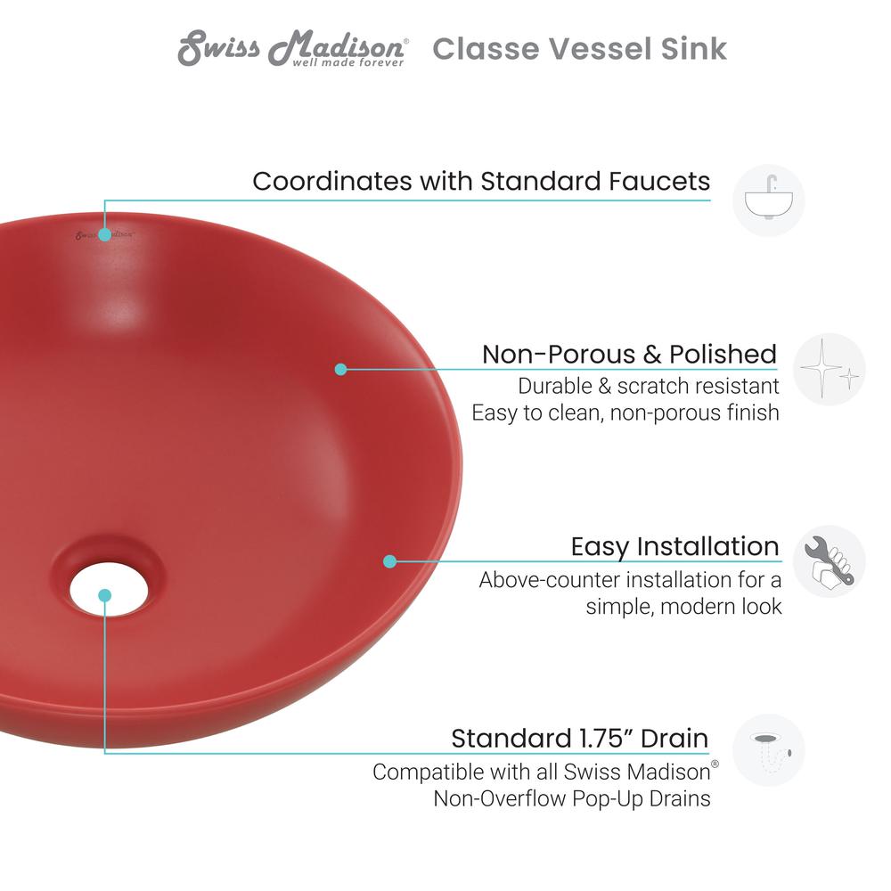 Classe 16 Ceramic Sink in Matte Red. Picture 8