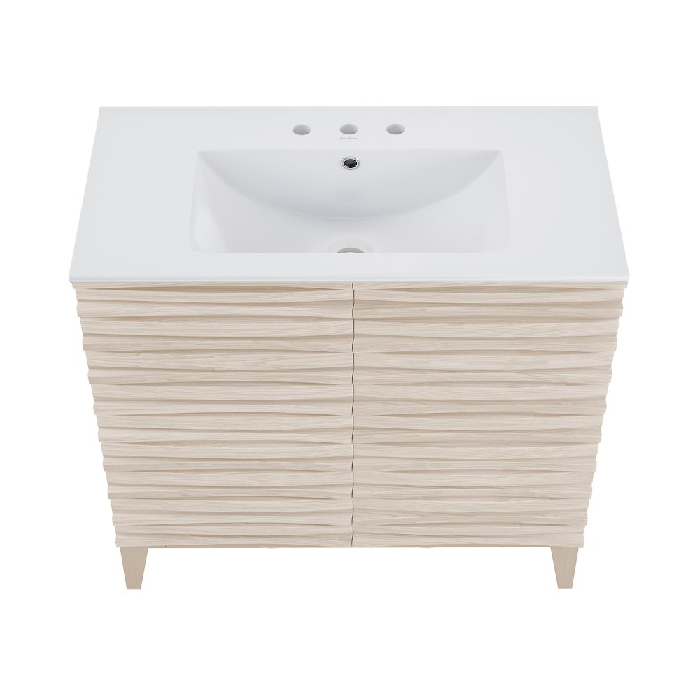 30" Freestanding Bathroom Vanity in White Oak with 3-Hole Widespread Sink Top. Picture 2