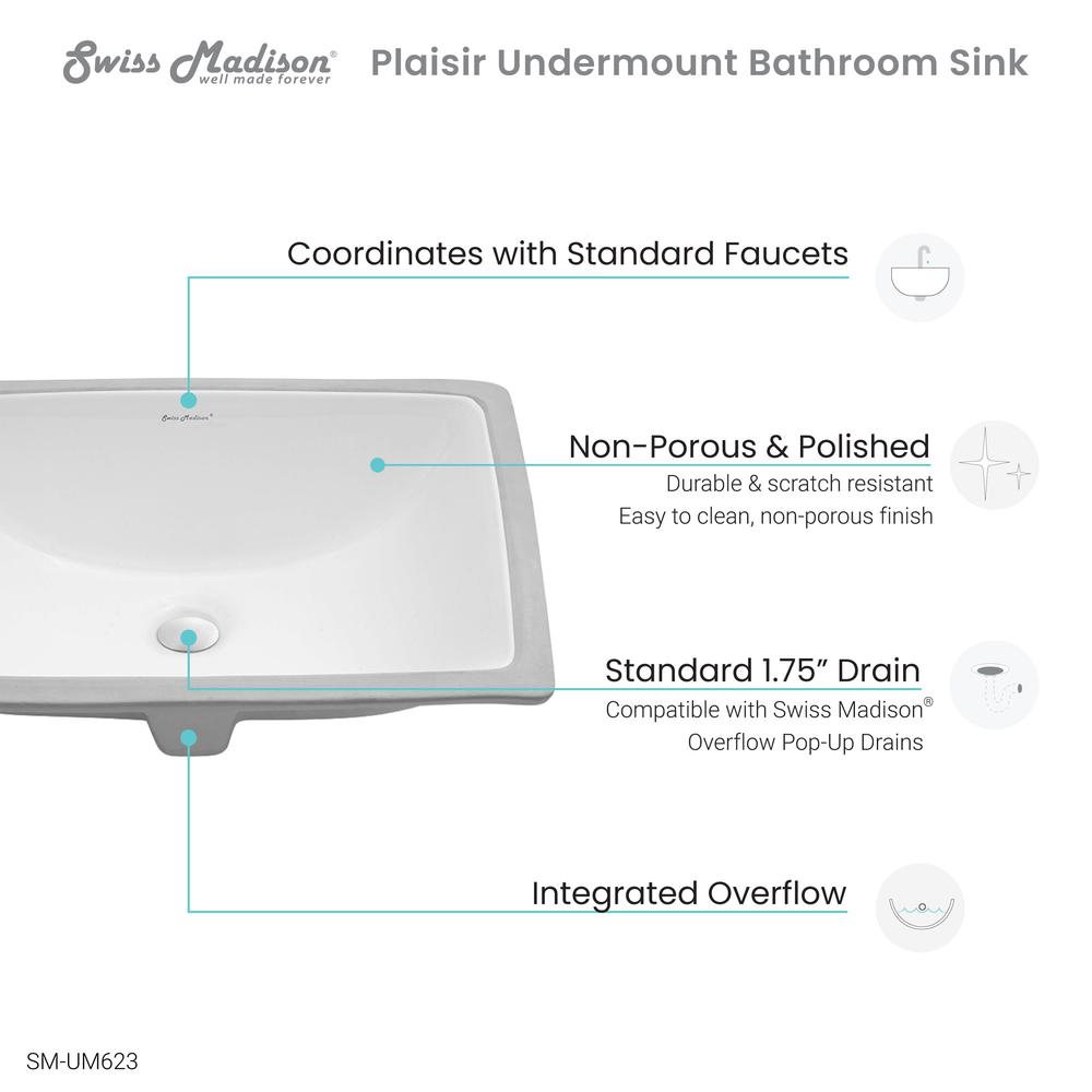Plaisir 21 Rectangular Under-Mount Bathroom Sink. Picture 8