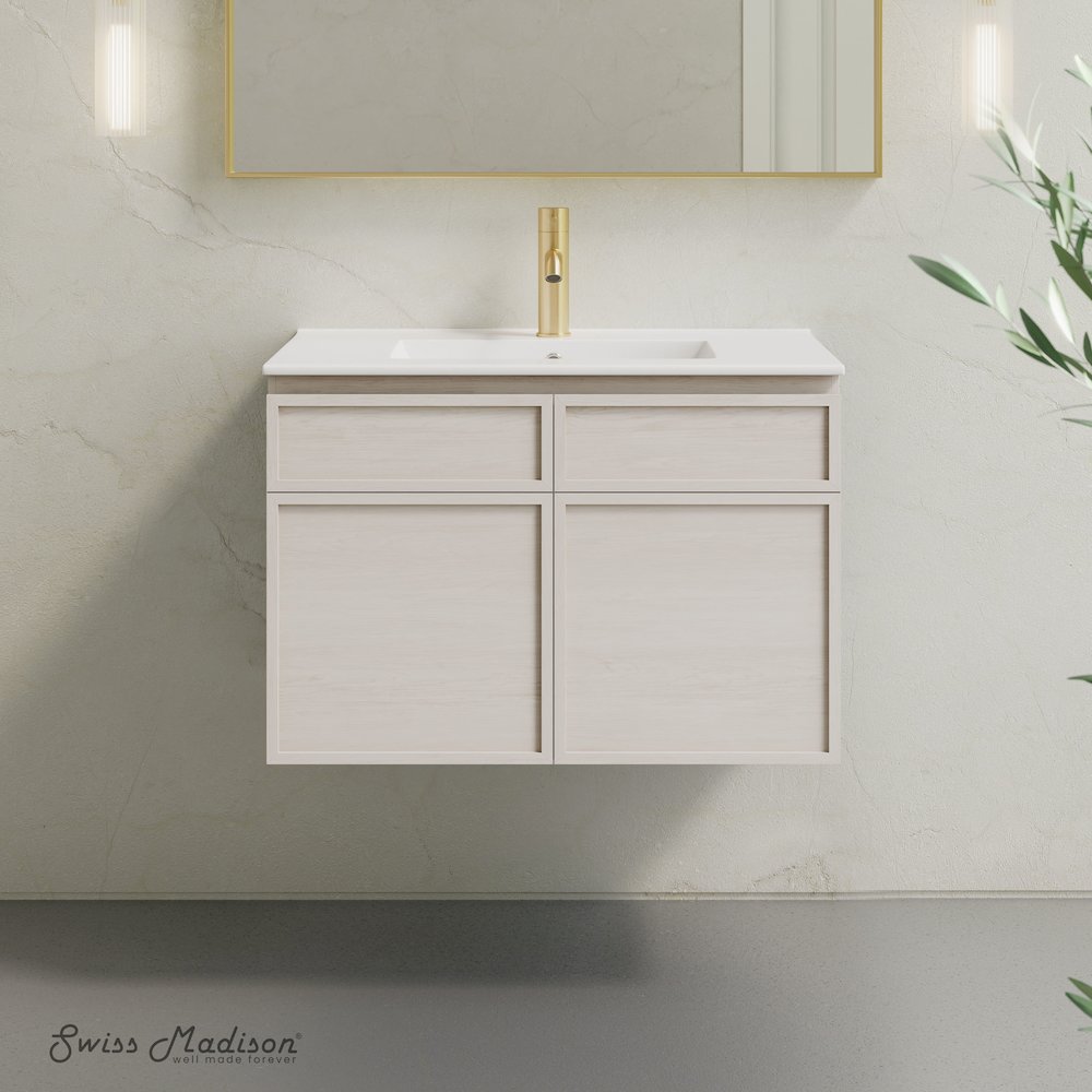 St. Tropez 30" Wall-Mounted Bathroom Vanity in White Oak with Sink Top. Picture 2