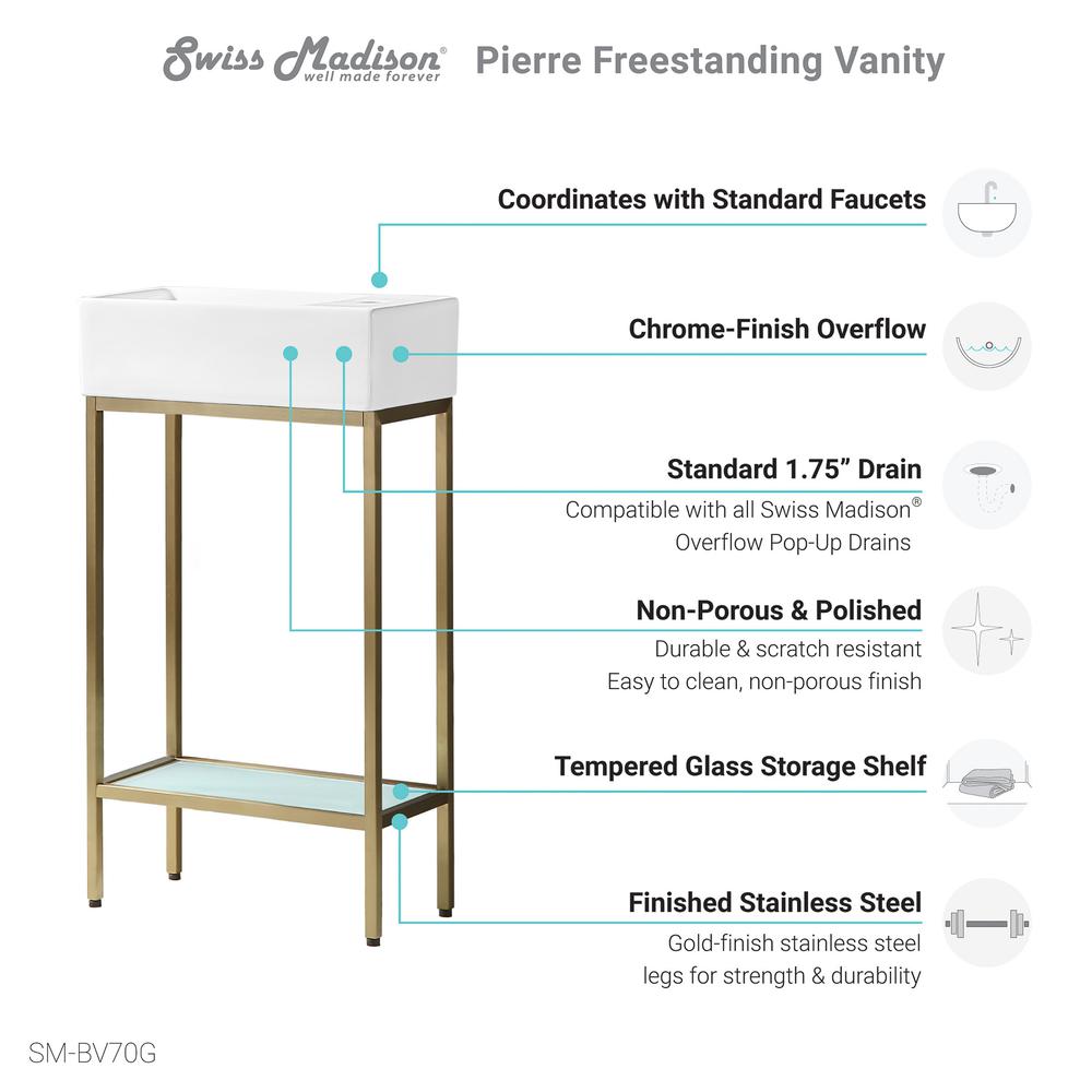 Pierre 19.5 Single, Freestanding, Open Shelf, Gold Metal Frame Bathroom Vanity. Picture 9