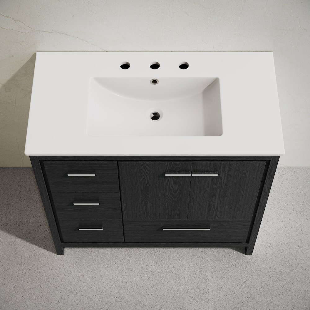 Virage Freestanding Bathroom Vanity in Black Oak with 3-Hole Widespread Sink Top. Picture 3