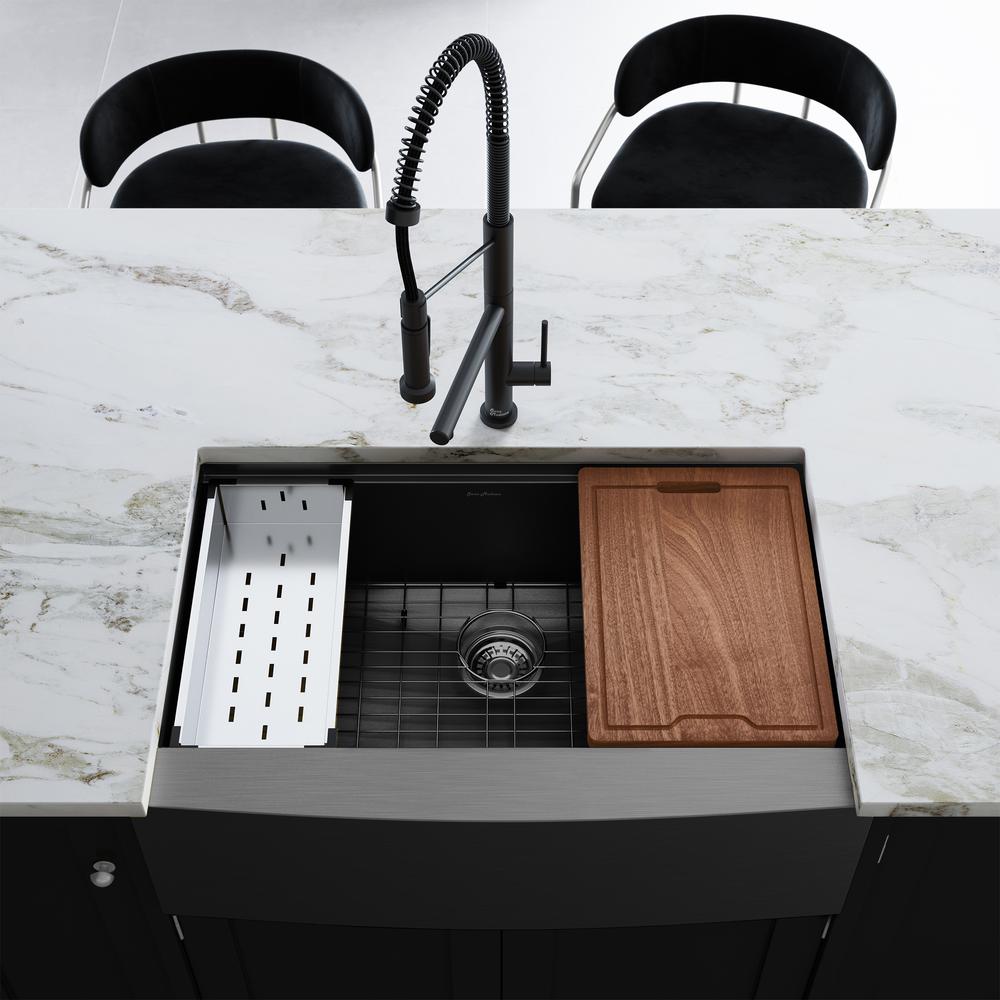 Stainless Steel, Single Basin, Farmhouse Kitchen Workstation Sink with Apron. Picture 23