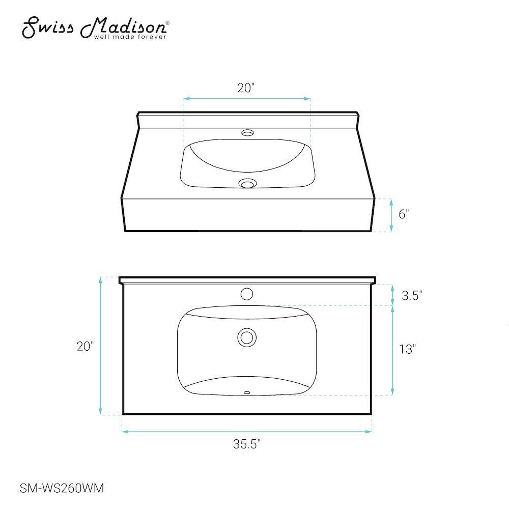 Avancer 36'' Wall Mount Sink In White Marble. Picture 3