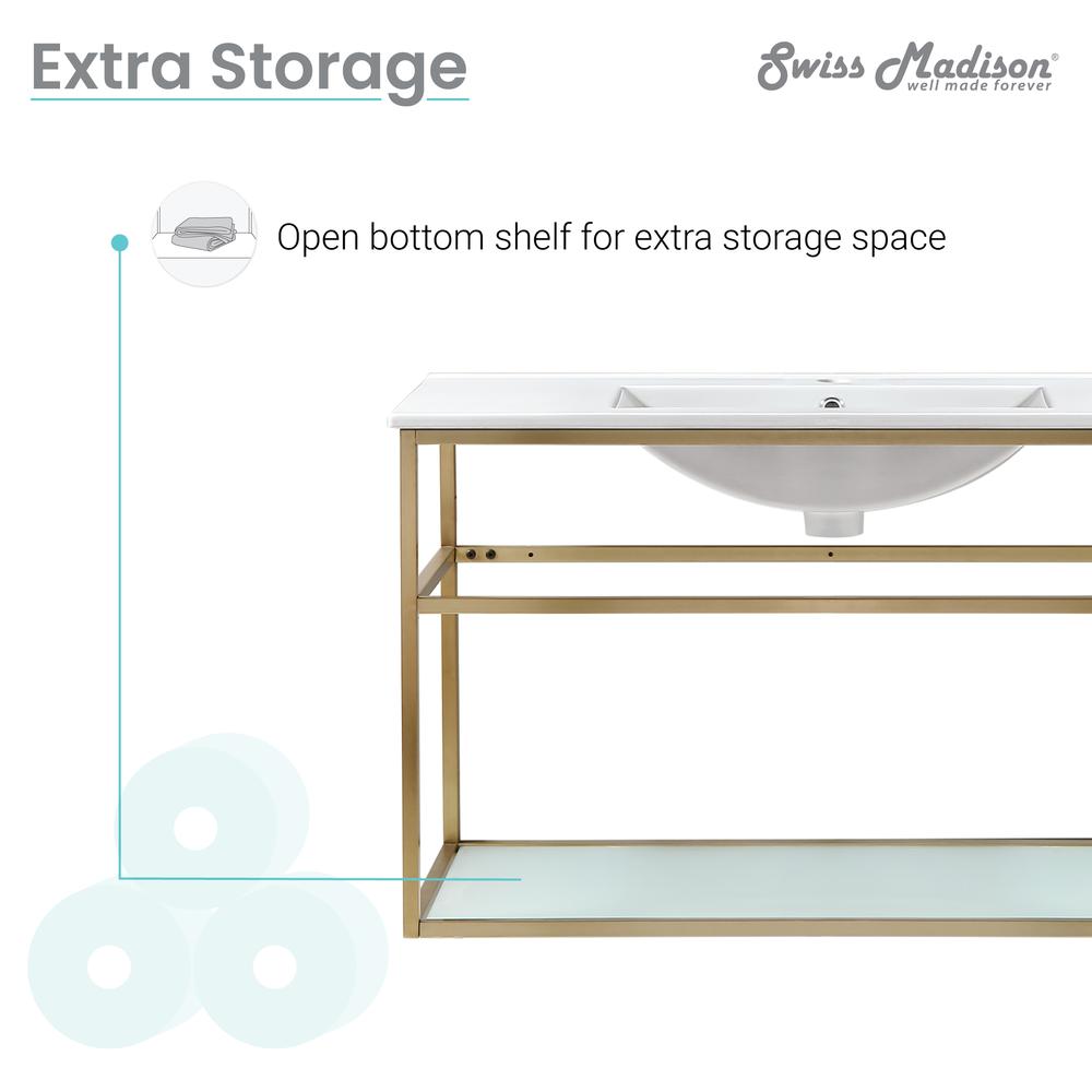 Pierre 36 Single, Open Shelf, Gold Metal Frame Bathroom Vanity. Picture 9