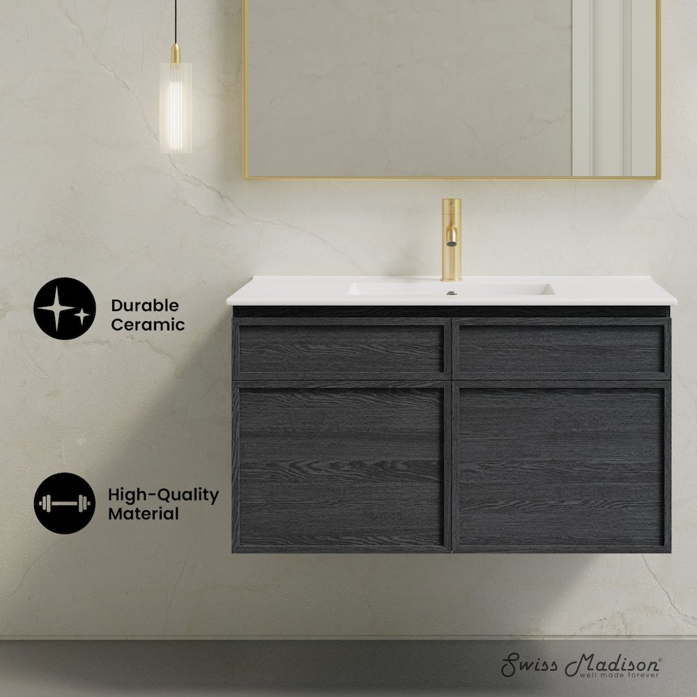 St. Tropez 36" Wall-Mounted Bathroom Vanity in Black Oak with Sink Top. Picture 8