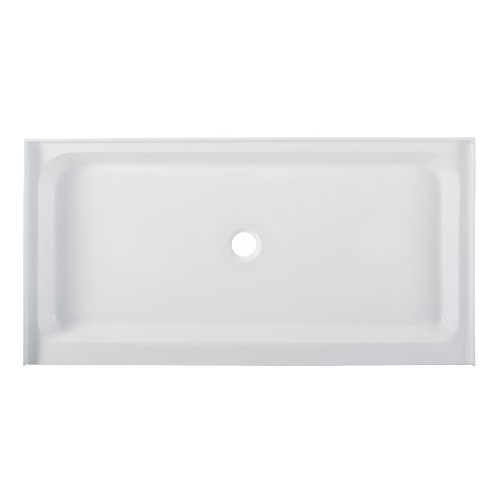 Voltaire 60" x 30" Acrylic White, Single-Threshold, Center Drain, Shower Base. Picture 1