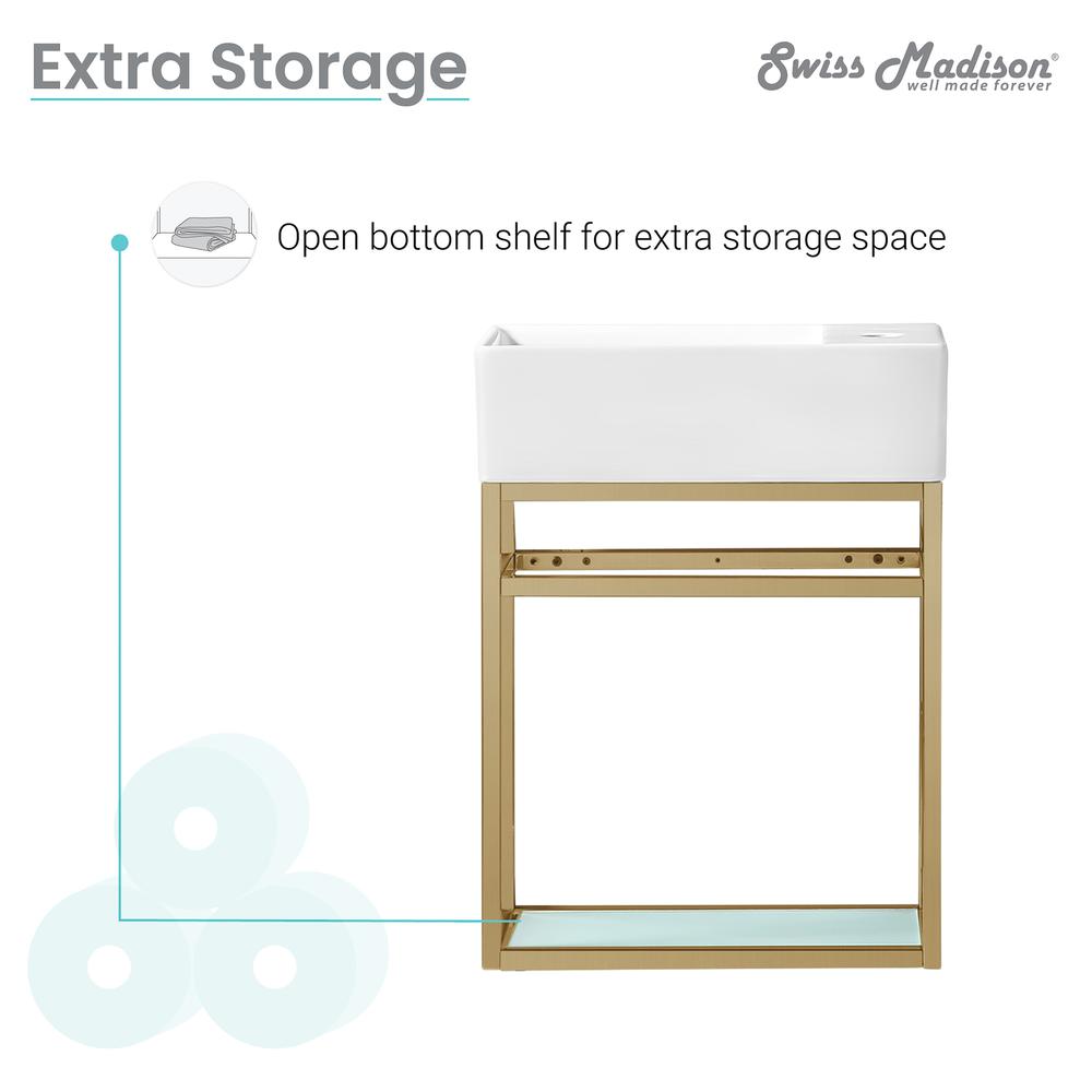 Pierre 19.5 Single, Open Shelf, Gold Metal Frame Bathroom Vanity. Picture 10