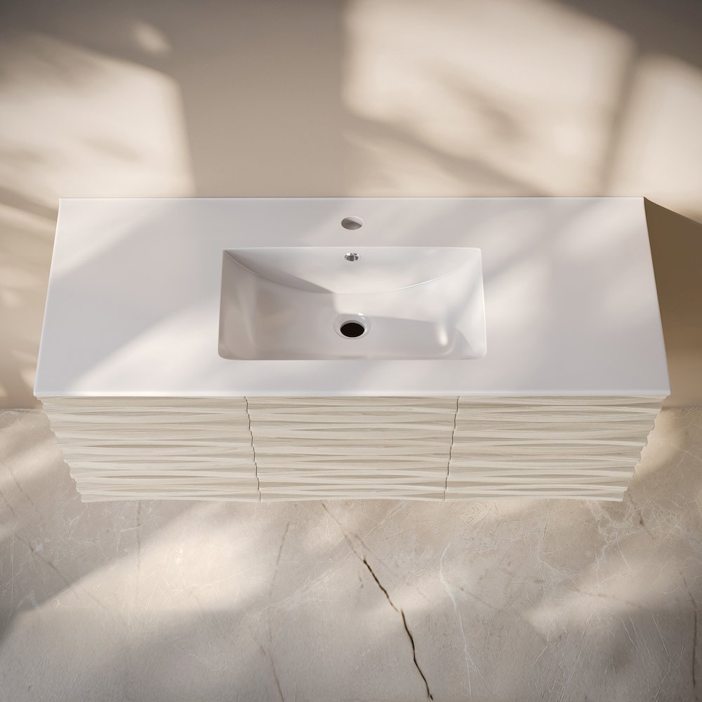 Cascade 48" Wall-Mounted Bathroom Vanity in White Oak with Sink Top. Picture 4