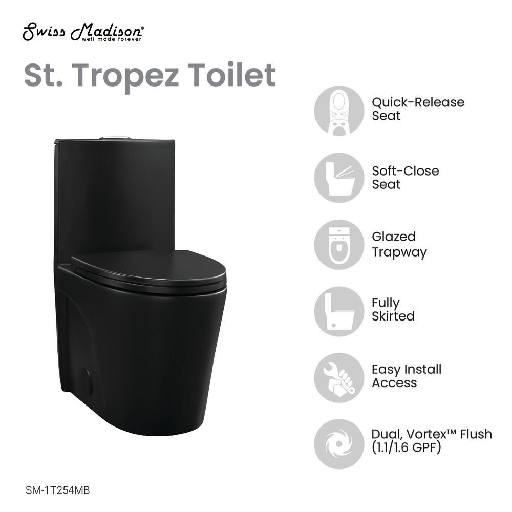 One-Piece Elongated Toilet Vortex Dual-Flush in Matte Black 1.1/1.6 gpf. Picture 3