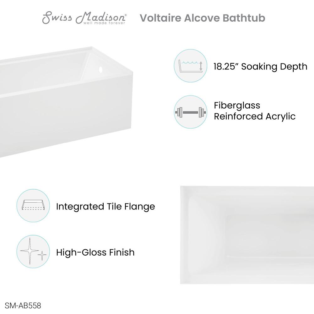 Voltaire 54" x 30" Right-Hand Drain Alcove Bathtub with Apron. Picture 3