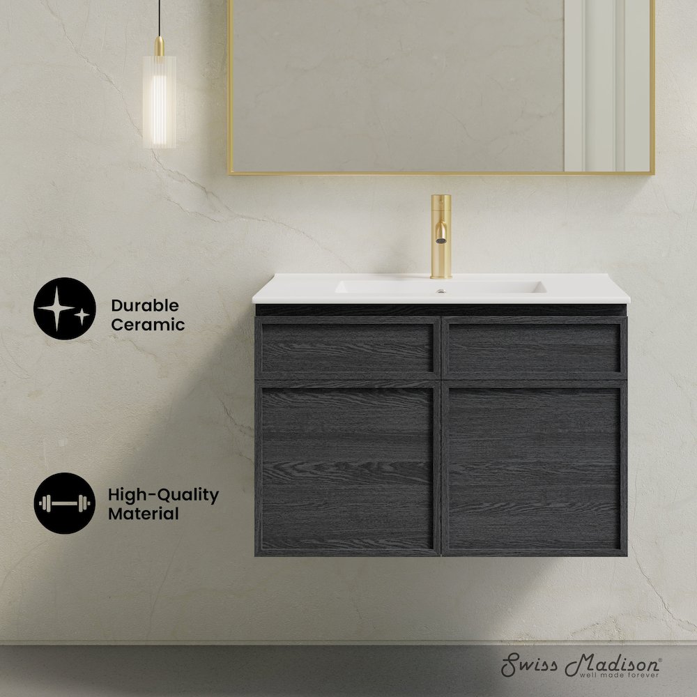 St. Tropez 30" Wall-Mounted Bathroom Vanity in Black Oak with Sink Top. Picture 8