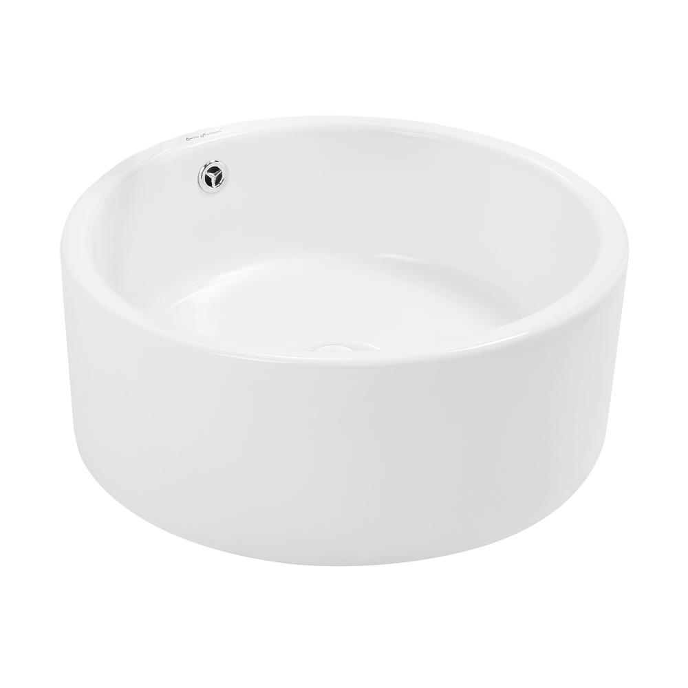 Monaco Round Ceramic Bathroom Vessel Sink in White. Picture 4