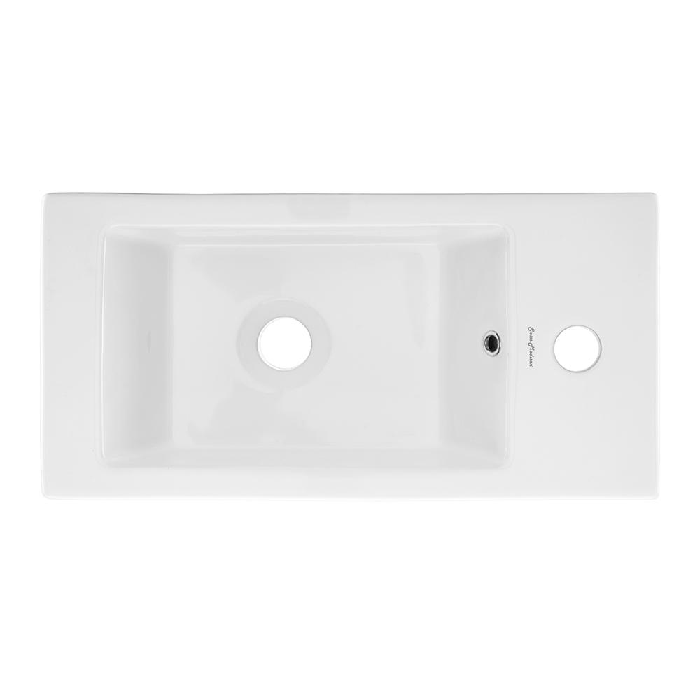 Rectangular Ceramic Wall Hung Sink with Right Side Faucet Mount. Picture 3