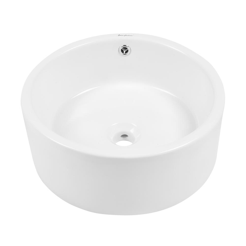 Monaco Round Ceramic Bathroom Vessel Sink in White. Picture 3