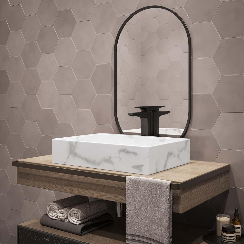 Voltaire 22" Ceramic Vessel Bathroom Sink in White Marble. Picture 17