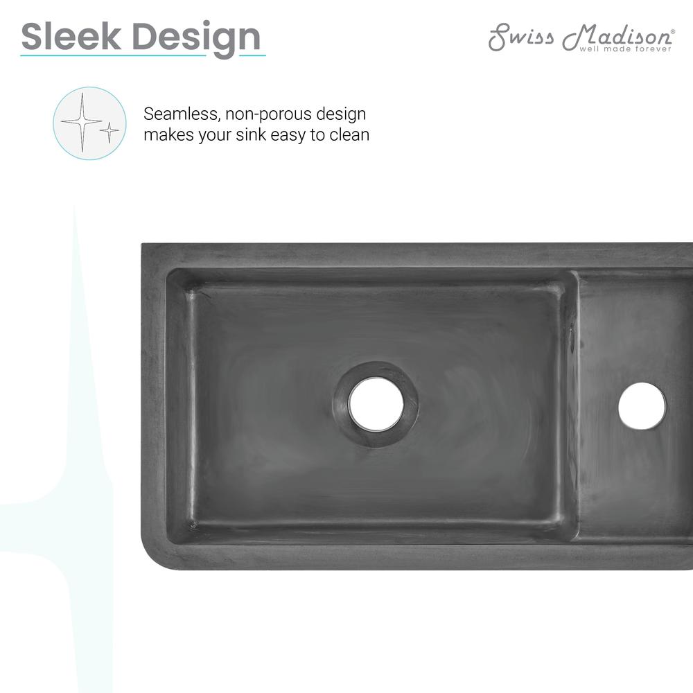 Lisse 17.5” Rectangle Concrete Wall-Mount Bathroom Sink in Dark Grey. Picture 14