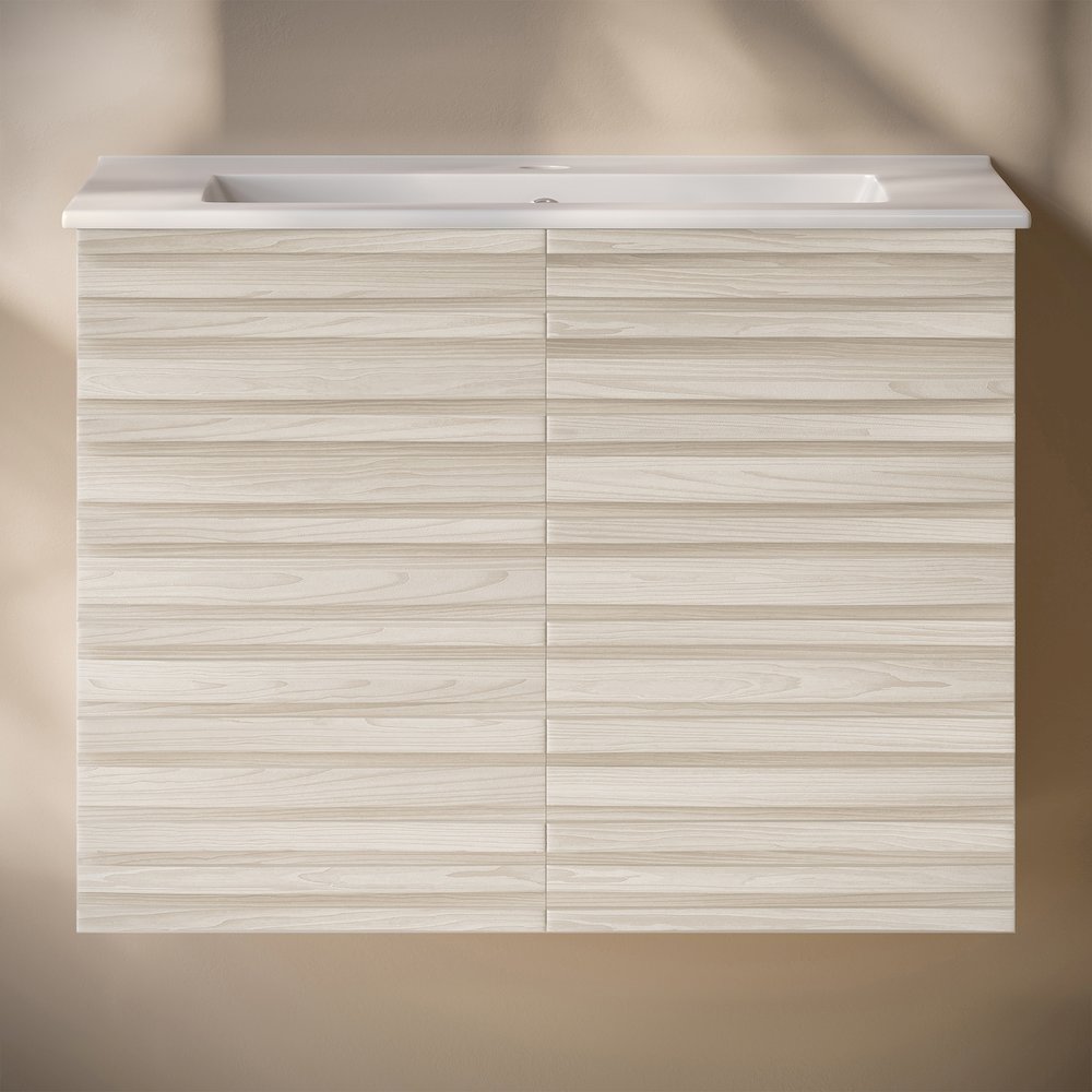 Cascade 30" Wall-Mounted Bathroom Vanity in White Oak with Sink Top. Picture 6