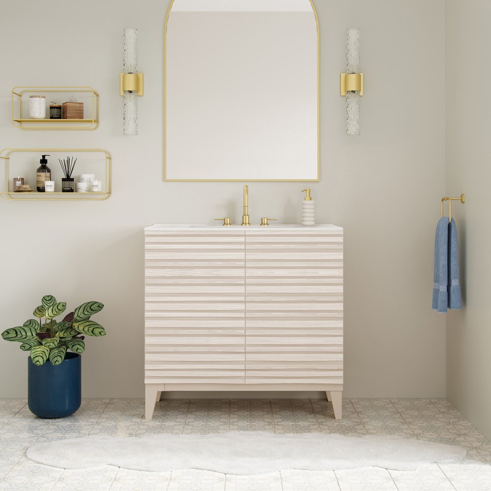 30" Freestanding Bathroom Vanity in White Oak with 3-Hole Widespread Sink Top. Picture 5